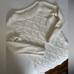 LOFT 100% Cotton Cream Textured Knit Sweater